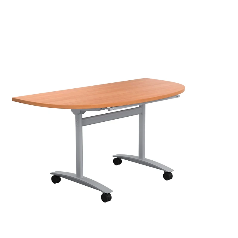 Office Hippo D-End Office Table, Sturdy & Stylish Tilting Table Desk, Work Table For Home Office, Versatile Desk Table For Meeting Room or Boardroom, 5 Year Guarantee - Beech / Silver