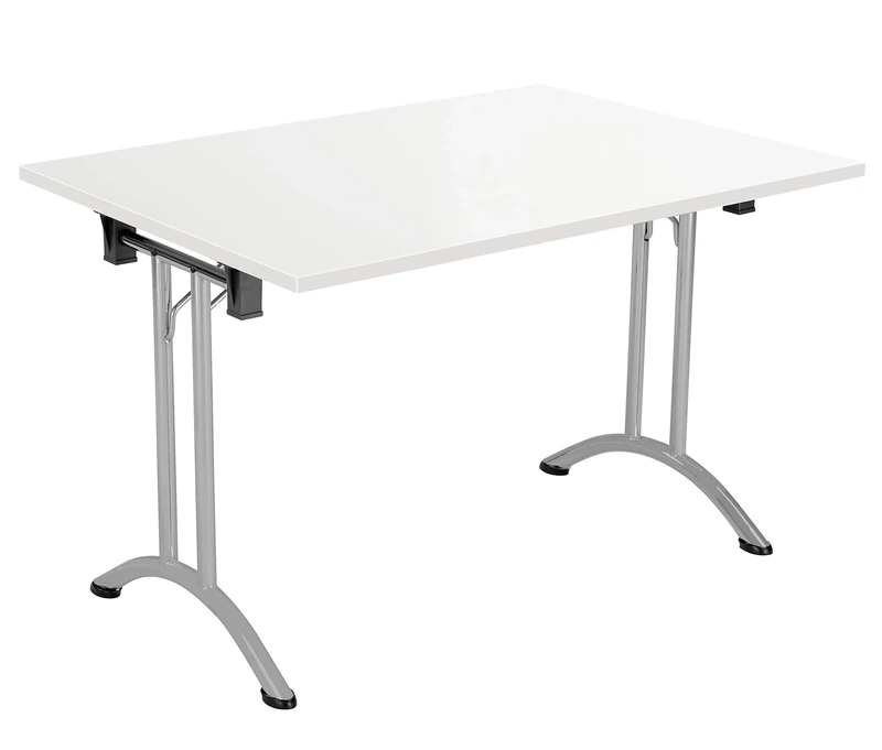Office Hippo Folding Office Table, Sturdy & Stylish Computer Table Desk, Work Table For Home Office, Versatile Foldable Table For Meeting Room or Boardroom, 5 Year Guarantee - White / Silver