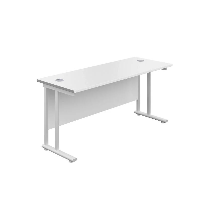 Office Hippo Heavy Duty Rectangular Cantilever Office Desk, Home Office Desk, Office Table, Integrated Cable Ports, PC Desk For Office or Home, 5 Yr Wty - White Frame/White Top, 180cm x 60cm