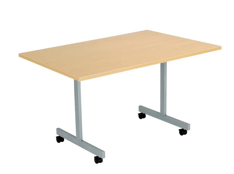Office Hippo Office Table, Sturdy & Stylish Tilting Table Desk, Work Table For Home Office, Versatile Computer Table For Meeting Room or Boardroom, 5 Year Guarantee - Oak / Silver