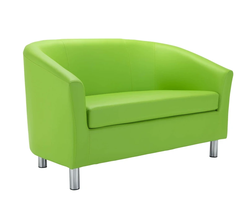 Office Hippo Tub Sofa, Silver Feet, PU Leather, Lime Green, One Size