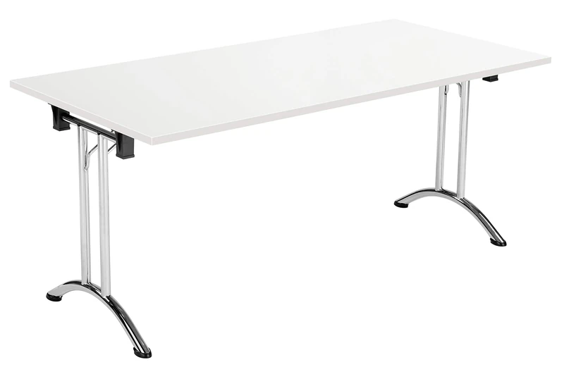 Office Hippo Folding Office Table, Sturdy & Stylish Computer Table Desk, Work Table For Home Office, Versatile Foldable Table For Meeting Room or Boardroom, 5 Year Guarantee - White / Chrome