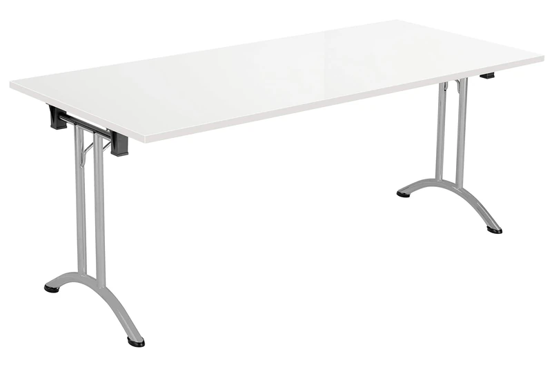 Office Hippo Folding Office Table, Sturdy & Stylish Computer Table Desk, Work Table For Home Office, Versatile Foldable Table For Meeting Room or Boardroom, 5 Year Guarantee - White / Silver