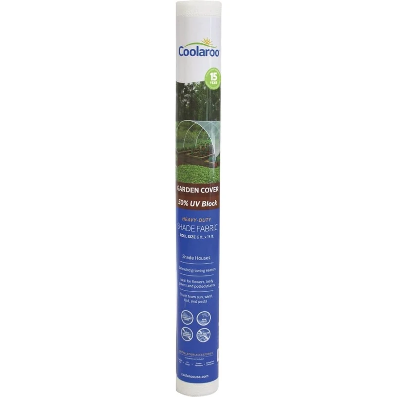 Coolaroo 50% UV Block Garden Shade Cloth for Plants - Tear-Resistant Breathable Shade Fabric for Greenhouses, Seedlings & Early Growth, 6ftx15ft Roll, White