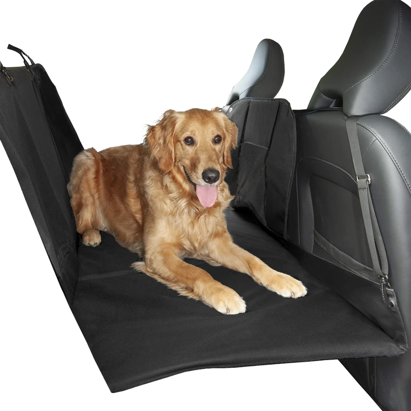 Furhaven Deluxe Multi-Panel Hard Bottom Platform Bridge Backseat Protector w/Travel Bag - Black, One Size