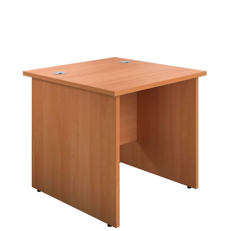 Office Hippo Heavy Duty Rectangular Desk, Home Office Table With Integrated Cable Ports, PC Desk for Work or Home, 5 Yr Warranty, MFC, Beech, 80cm x 80cm