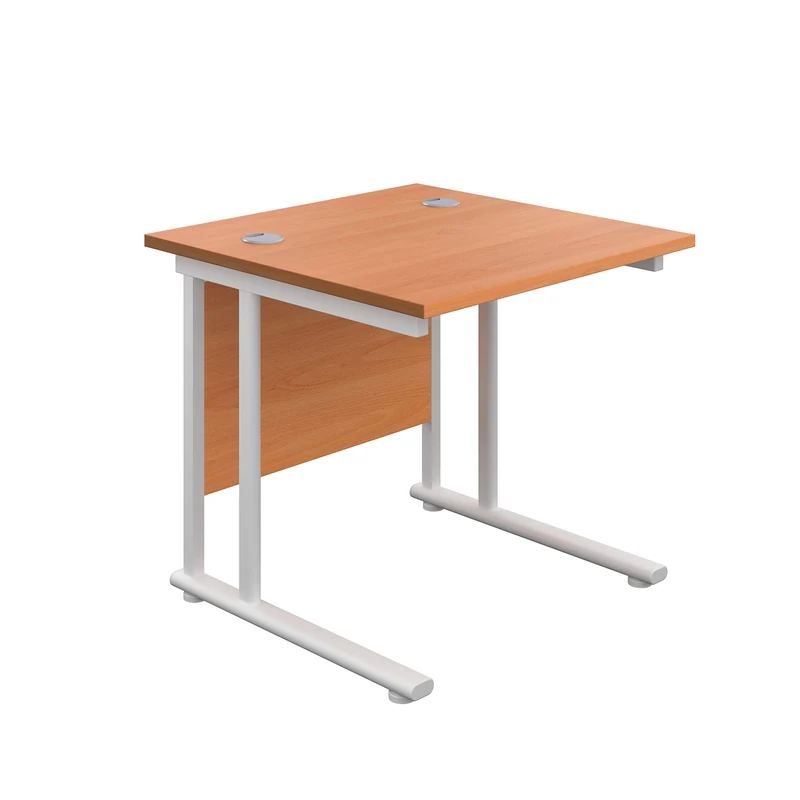 Office Hippo Heavy Duty Rectangular Cantilever Office Desk, Home Office Desk, Office Table, Integrated Cable Ports, PC Desk For Office or Home, 5 Yr Wty - White Frame/Beech Top, 80cm x 80cm