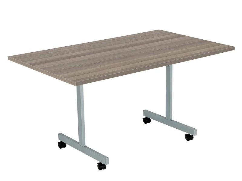 Office Hippo Office Table, Sturdy & Stylish Tilting Table Desk, Work Table For Home Office, Versatile Computer Table For Meeting Room or Boardroom, 5 Year Guarantee - Grey Oak / Silver