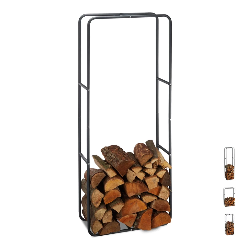 Relaxdays Firewood Shelf, Wood Logs Stacking Aid Made of Steel, Indoor and Outdoor, Firewood Shelf, H x W 150 x 60 cm, Anthracite