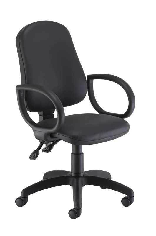 Office Hippo 2 Lever Office Swivel Chair with Fixed Arms, Computer Desk Chair with Curved Back, Adjustable Backrest, Home Office Chair with Wheels, Holds Up to 115kg, 2 Year Wty - Black PU