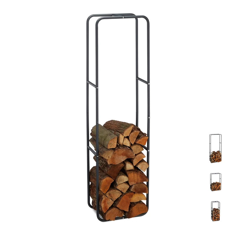 Relaxdays Firewood Rack, Log Stacking Aid, Steel, For In- and Outdoor Use, Wood Pile Shelf, H x W 150 x 40 cm, Anthracite