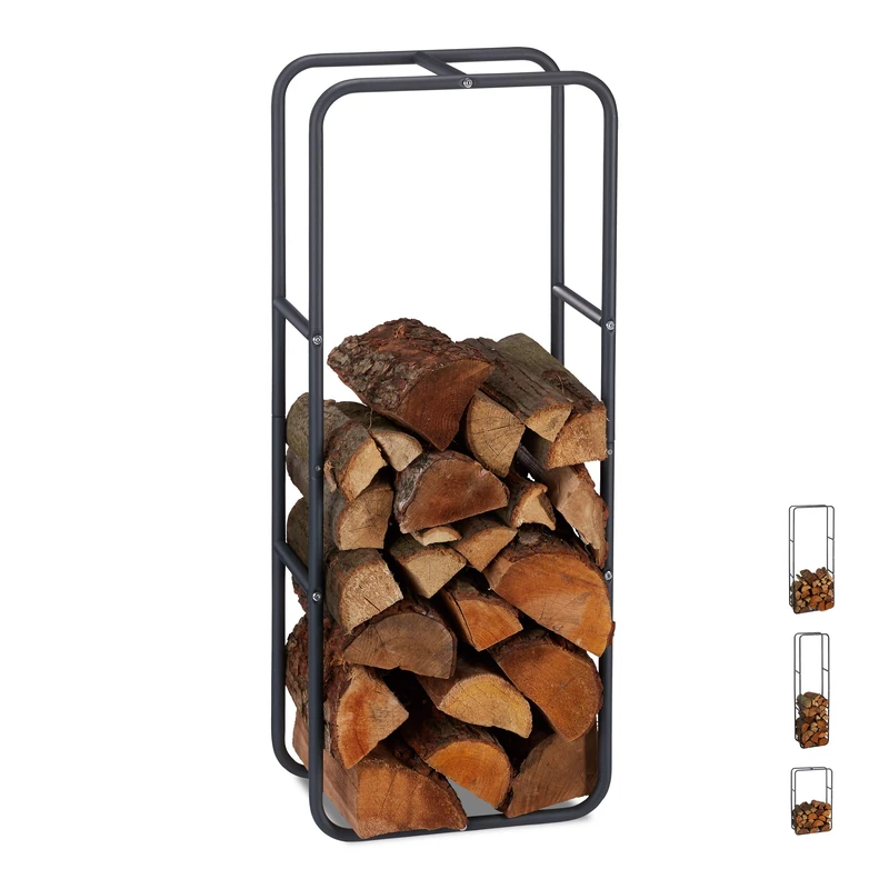 Relaxdays Firewood Rack, Log Stacking Aid, Steel, for in-and Outdoor Use, Wood Pile Shelf, H x W 100 x 40 cm, Anthracite, 100 x 40 x 25 cm