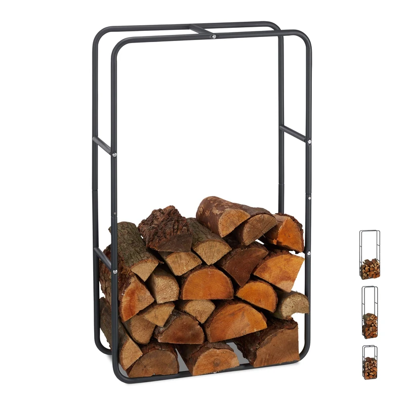 Relaxdays Firewood Shelf, Wood Logs Stacking Aid Made of Steel, Inside and Outside, Firewood Shelf, H x W 100 x 60 cm, Anthracite