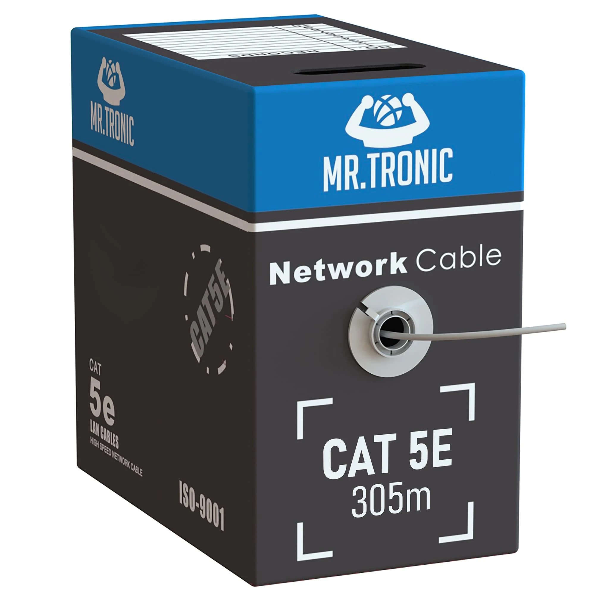 Mr. Tronic Bulk Cat 5E Ethernet Cable 305m, High Speed LAN Ethernet Network Cable, 305m Bulk Cat5E Internet 1 Gbps, 100 MHz, ADSL AWG24, UTP CCA (305 Meters, Grey)