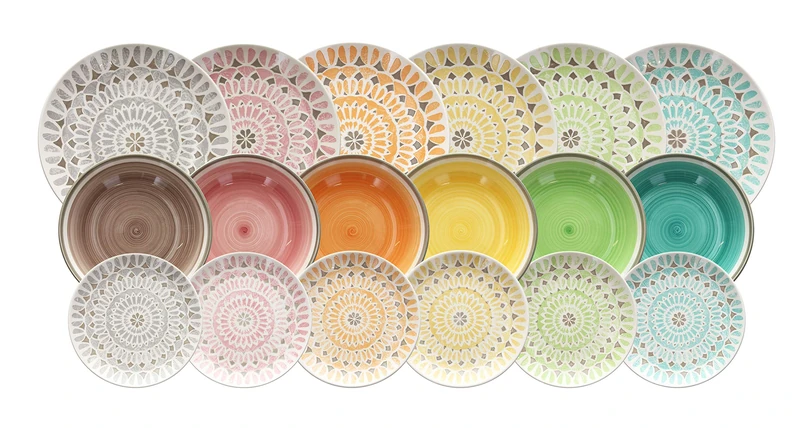 Tognana LS17018M064 Cape Town 18-piece tableware set, ceramic, multi-coloured, round