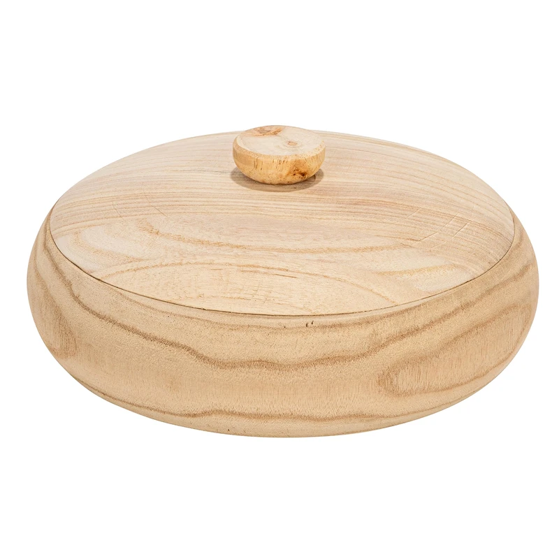 Creative Co-Op Decorative Natural Paulownia Wood Container with Lid - Image 1