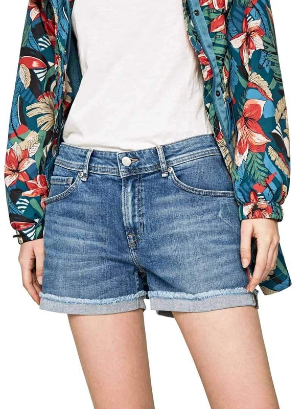 Pepe Jeans Women's Thrasher Bling Shorts, Blue (Denim 000), W33 (Size: 33) - Image 1