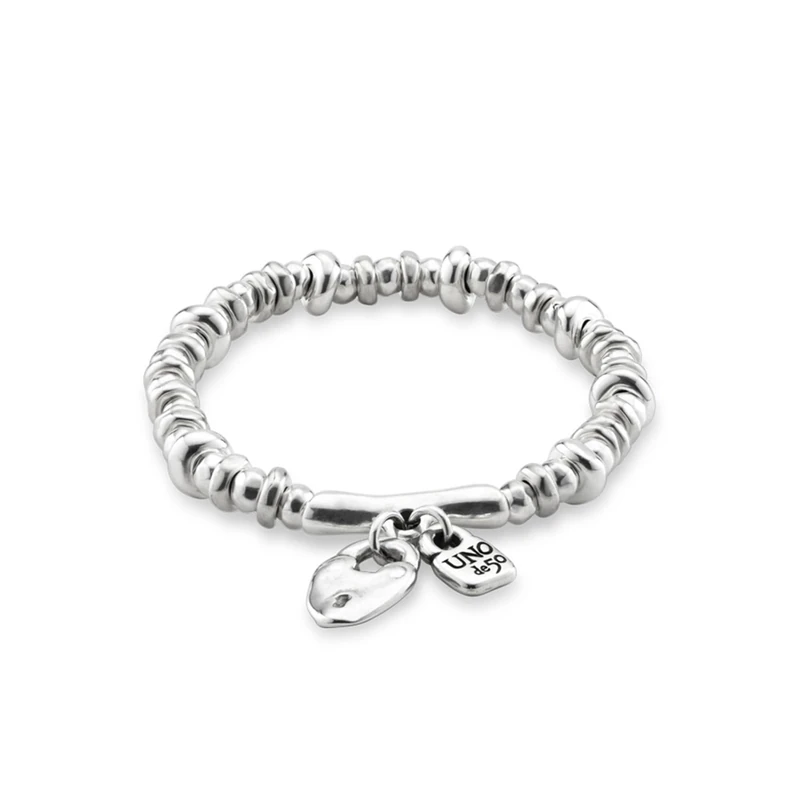 Bracelet Elástica with Alloy of Metal Plated in Silver of Sterling and Candado Corazón.- Min Perimeter 16