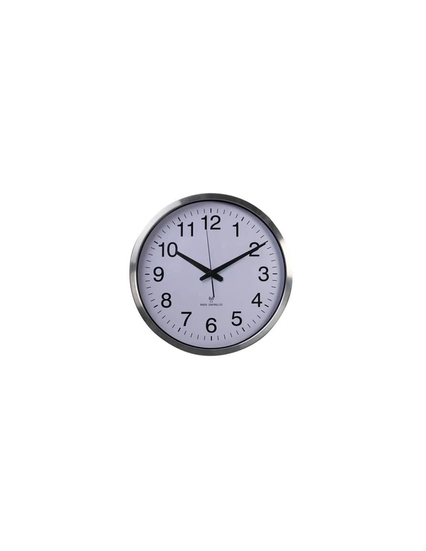 Perel Wall Clock, Round, Analog, 50 cm, Radio Controlled Time (DCF), Aluminium, Silver