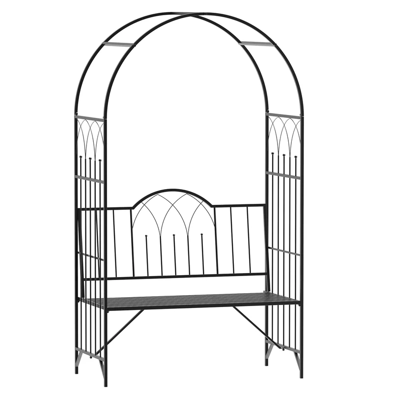 Outsunny Metal Garden Arch Bench - 2-Seater Rose Trellis