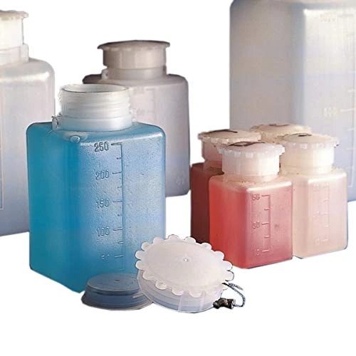 612 Rectangular Bottles with Wide Neck, Series "600", PE Body, PP Cap, 500 ml Capacity, 100 ml Graduation Interval, 45 mm Col. I.D, 70 mm x 80 mm x 138 mm, Pack of 150