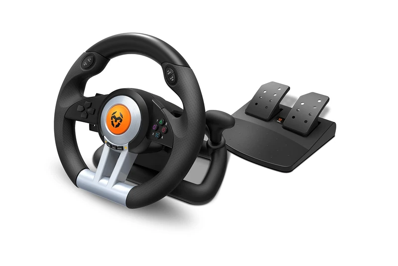 KROM K-WHEEL - NXKROMKWHL Multi-Platform Steering Wheel and Pedal Set, Gear Lever and Cams on Steering Wheel, Vibration Effect, Compatible with PC, PS3, PS4 and XBOX