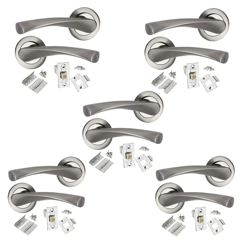 HANDLESTORE Dual Finish Chrome Twist Door Handle Pack with Hinges & Latch (5 Pack)