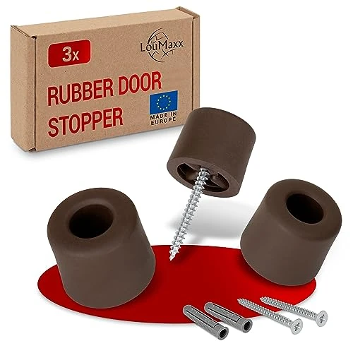 LouMaxx Door Stop Floor Screws Made of Rubber – Set of 3 in Brown – Rubber Door Stopper – Door Stopper Floor Mounting – The Perfect Protection Against Slamming Doors