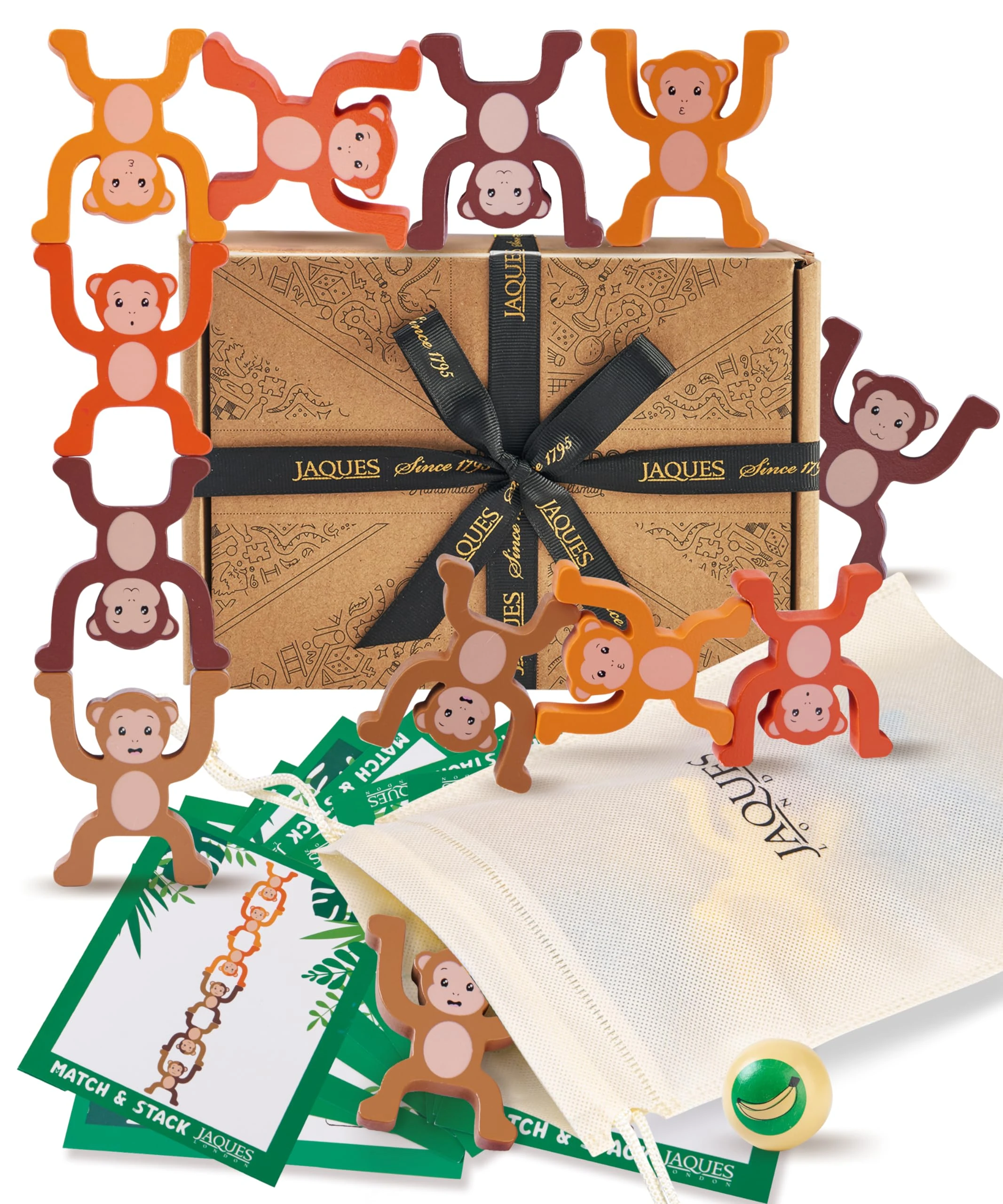 Jaques of London Monkey Stacking Game | Animal Stacking Toys for 1 2 3 Year Old Boys and Girls | Wooden Toddler Toy | Since 1975