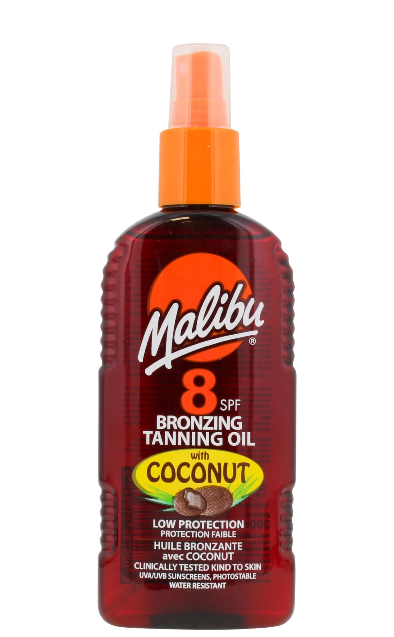 Malibu Sun SPF 8 Bronzing Tanning Oil, Water Resistant, Coconut Scented, 200ml