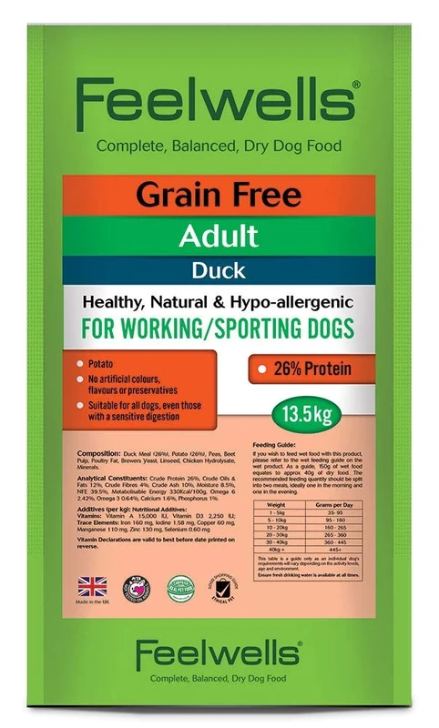 Feelwells Grain Free Working Duck & Potato 13.5kg, Pack of