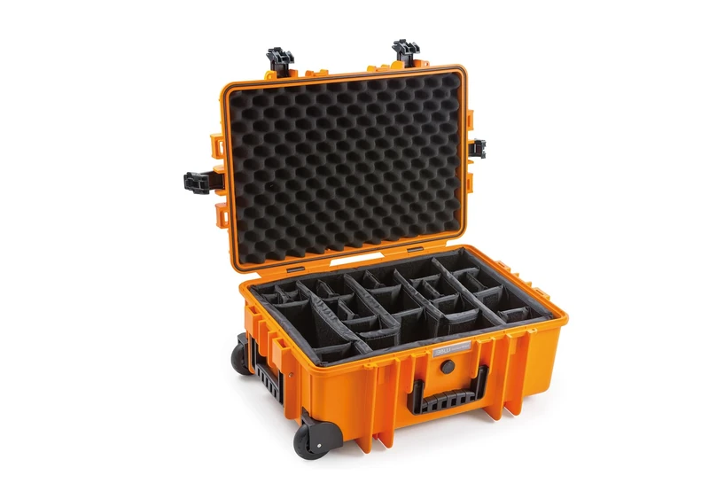 B&W Outdoor Transport Case - Type 6700 Orange - with Variable Compartments, Trolley Suitcase, Ideal on Tour - Waterproof according to IP67 Certification, Dustproof, Shatterproof and Indestructible