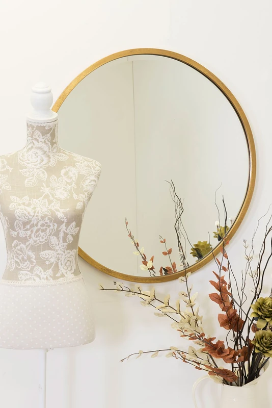 Melody Maison Large Round Gold Framed Wall Mirror 80cm x 80cm