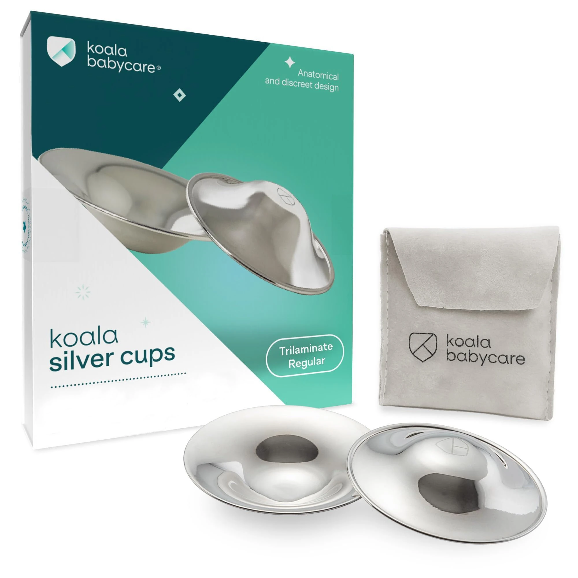 Koala Babycare Silver Nipple Shields - Silver Cups Breastfeeding for Nursing Newborn - Protect and Soothe your Nursing Nipples - Made in Italy - Medical Device Class 1 -Tri-laminate Silver