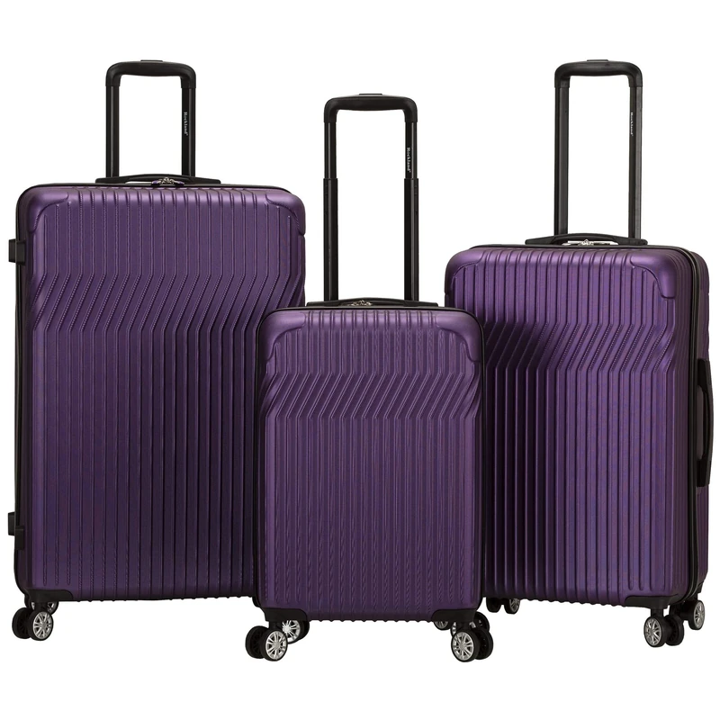 Rockland Pista 3 Piece Abs Non-Expandable Luggage Set, Purple