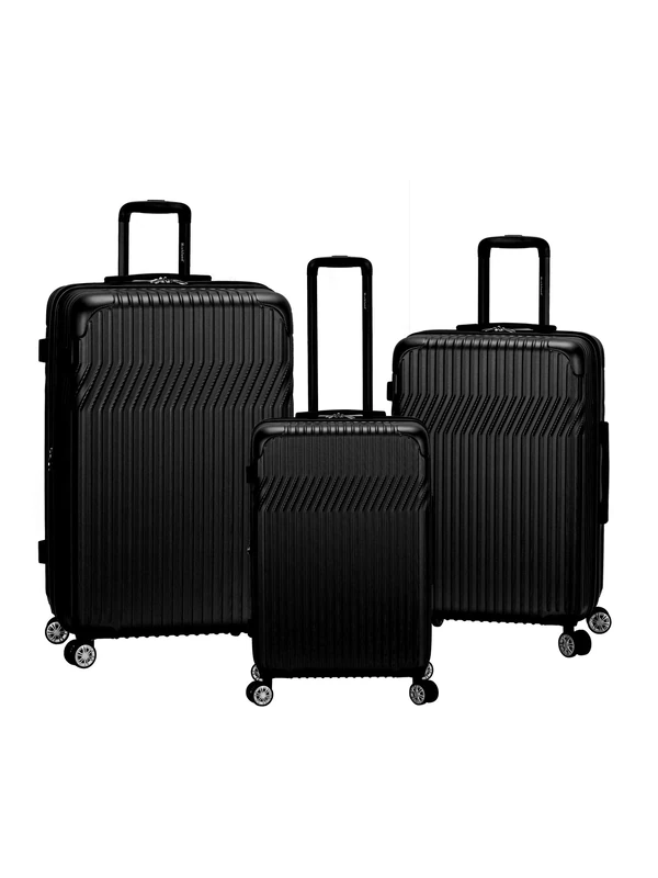 Rockland Pista 3 Piece Abs Non-Expandable Luggage Set, Black