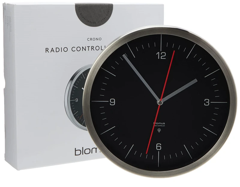 Blomus Radio-Controlled Clock, Stainless Steel, Clear Glass, Black, 24 x 24 x 4.5 cm - Image 1