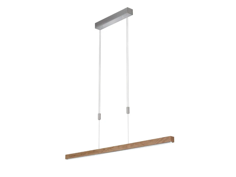 Fischer & Honsel Straßburg Pendant Light 1x LED 24.0 Watt Nickel-Coloured Wood Natural Beech Look 3 Levels CCT Height-Adjustable Fully Dimmable 120 x 6 x 150 cm (L x W x H)