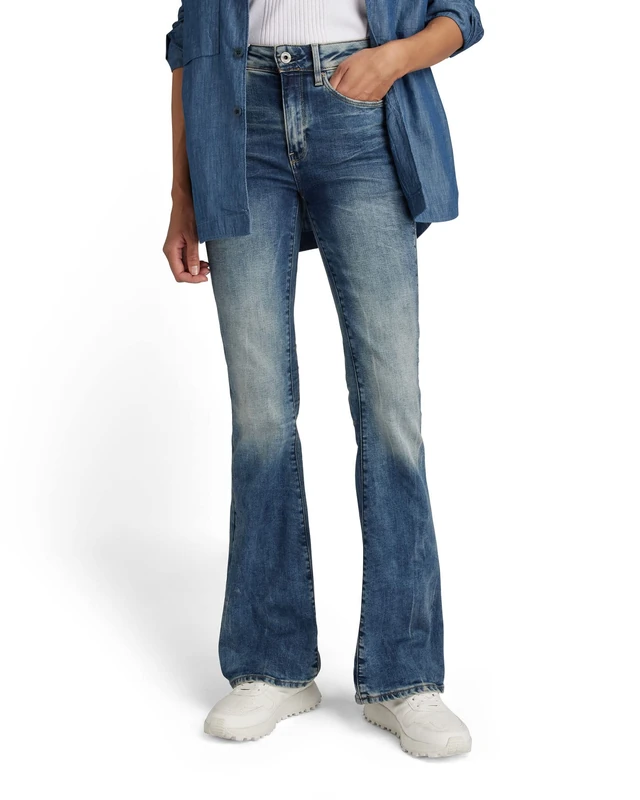 G-Star Women's 3301 High Flare Jeans, Blue (medium aged D01541-8968-071), 27W / 32L - Image 1