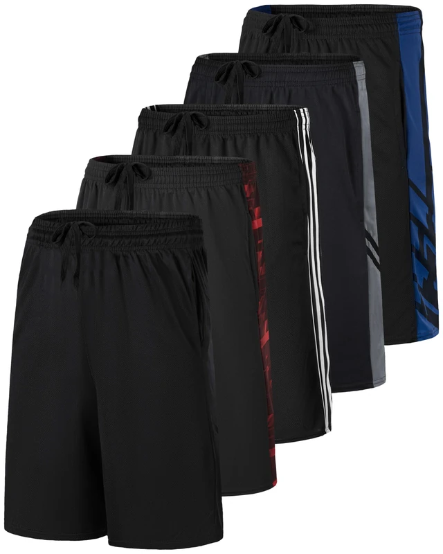 Men's Mesh Shorts Football Rugby Training Active Wear Athletic Basketball Essentials Performance Gym Running Summer Fitness Quick Dry Wicking Workout Clothes Sport Pockets - Set 8-5 Pack, S