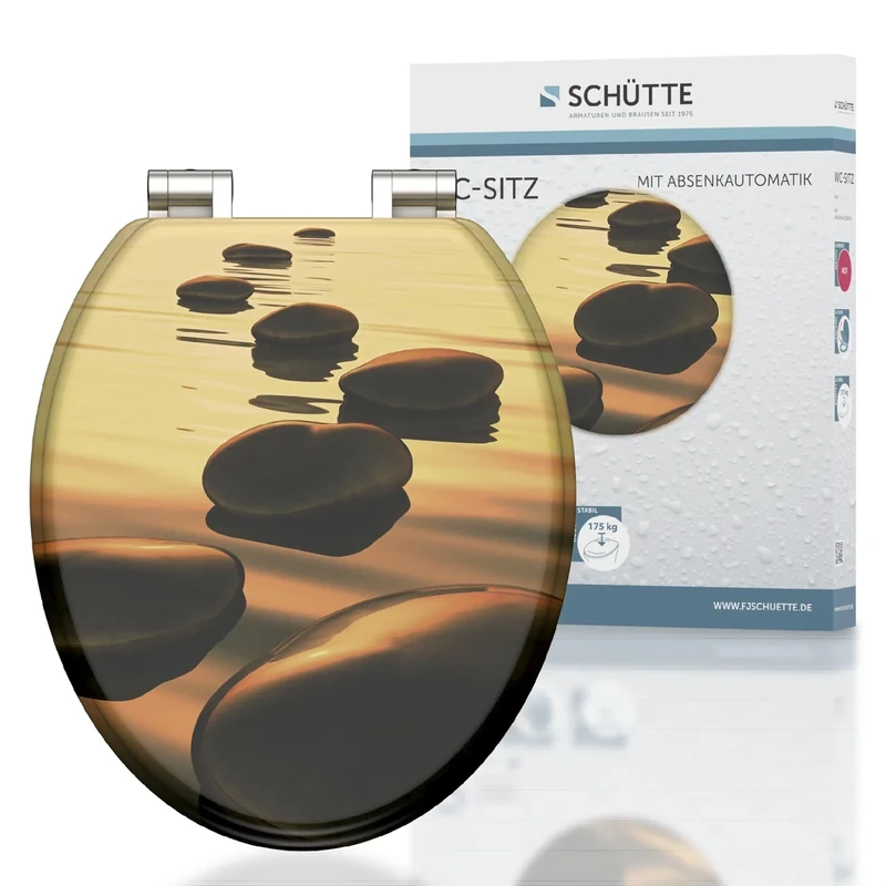 SCHÜTTE Sea Stone 80127 Toilet Seat with Soft-Close Mechanism, Suitable for Many Standard Toilet Sinks, Maximum Load of The Toilet Seat 150 kg, Motif on Seat and Lid