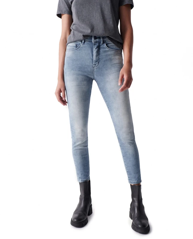Salsa Faith Push in Cropped Jeans in Rinsed Denim