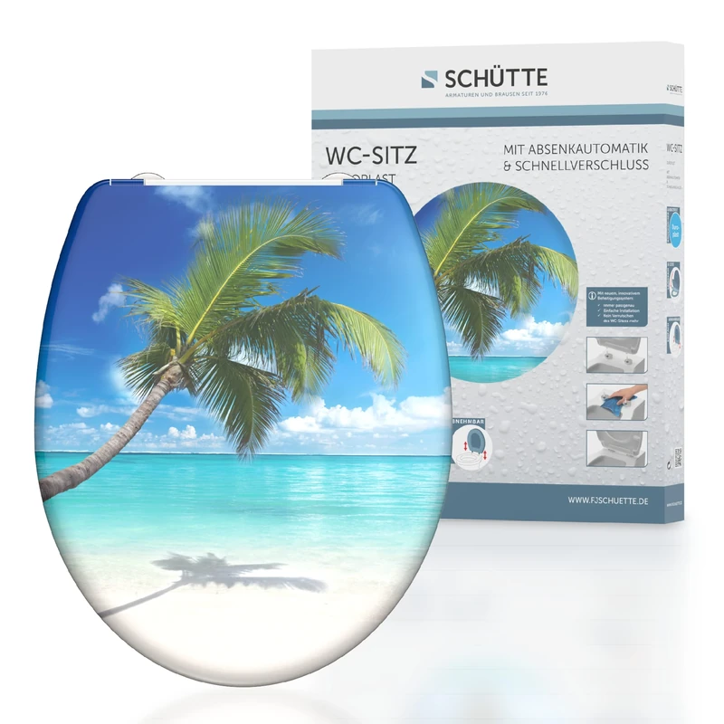 SCHÜTTE Duroplast Carribean Toilet Seat with Soft-Close Mechanism and Quick Release for Easy Cleaning, Maximum Load of The Toilet Seat 150 kg, Beach 82363