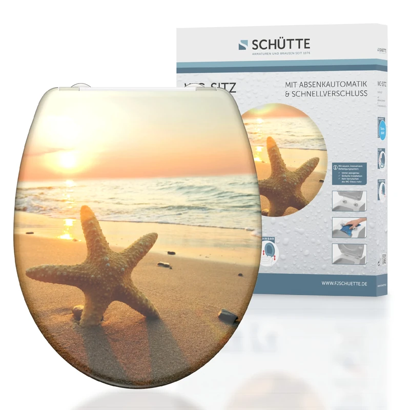 SCHÜTTE Duroplast Sea Star 82373 Toilet Seat with Soft-Close Mechanism and Quick Release for Easy Cleaning, Maximum Load of The Toilet Seat 150 kg, Starfish Motif