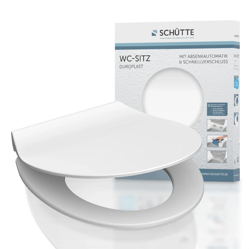 SCHÜTTE Slim Toilet Seat with Soft-Close Mechanism and Quick Release Made of Duroplast, Toilet Lid with 175 kg Load Capacity, Toilet Seat with Glasses, Toilet Lid for Toilet, Toilet Seat White