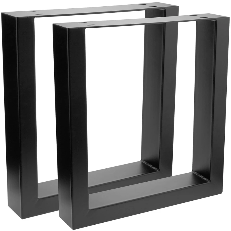 PrimeMatik – Rectangular Feet for Table and Stool Legs in Black Steel 300 x 80 x 430 mm 2-Pack (IP026)