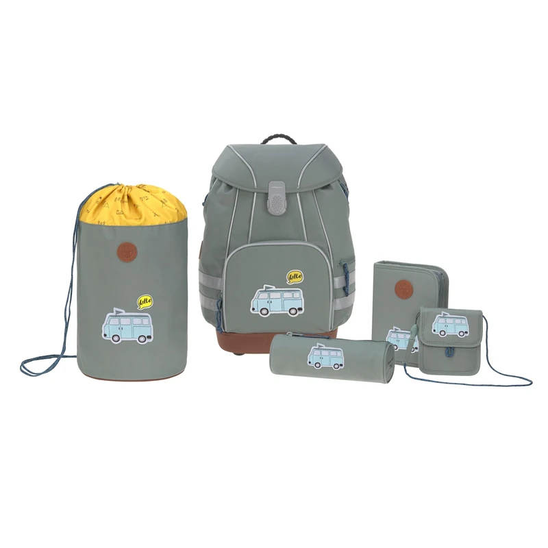 LÄSSIG Adventure School Bag Set 5 pieces, 40 cm, 15 L, Bus green