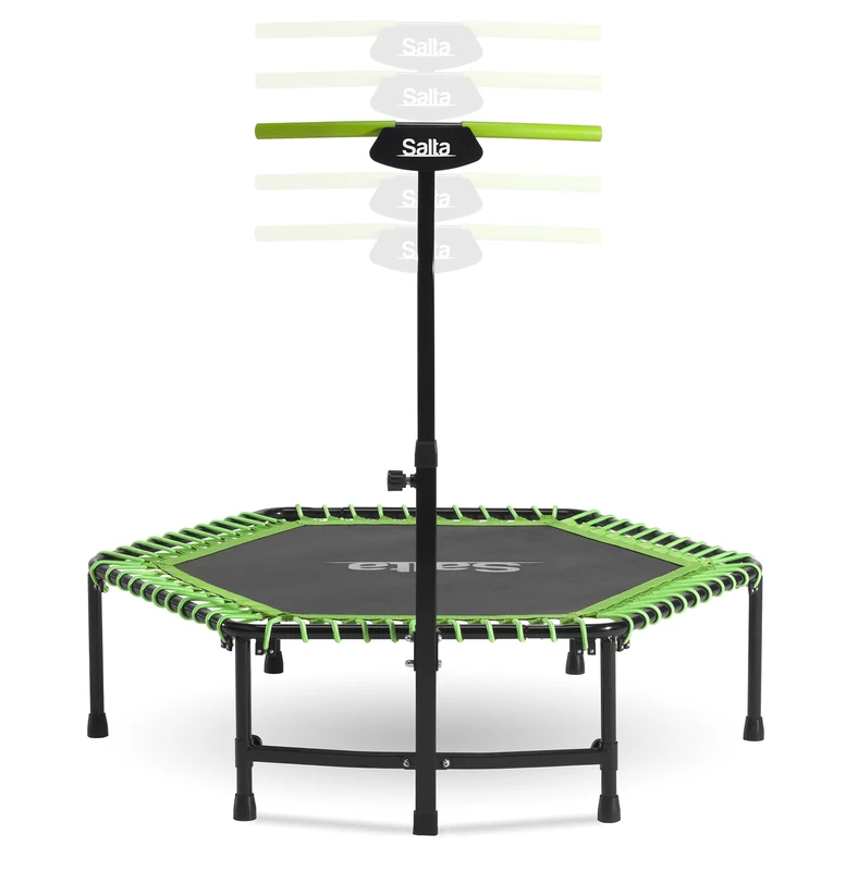 Salta Fitness - Diameter 128 cm - Indoor Trampoline - 5-Way Height Adjustable Handle - Elastic Suspension/Bungees, Solid Construction - Hexagonal - 110 kg Load Capacity - Green