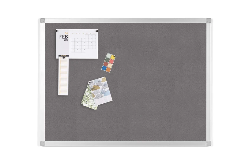 BoardsPlus Felt Notice Board - 1200 x 900 mm - Grey Felt Surface, Aluminium Frame
