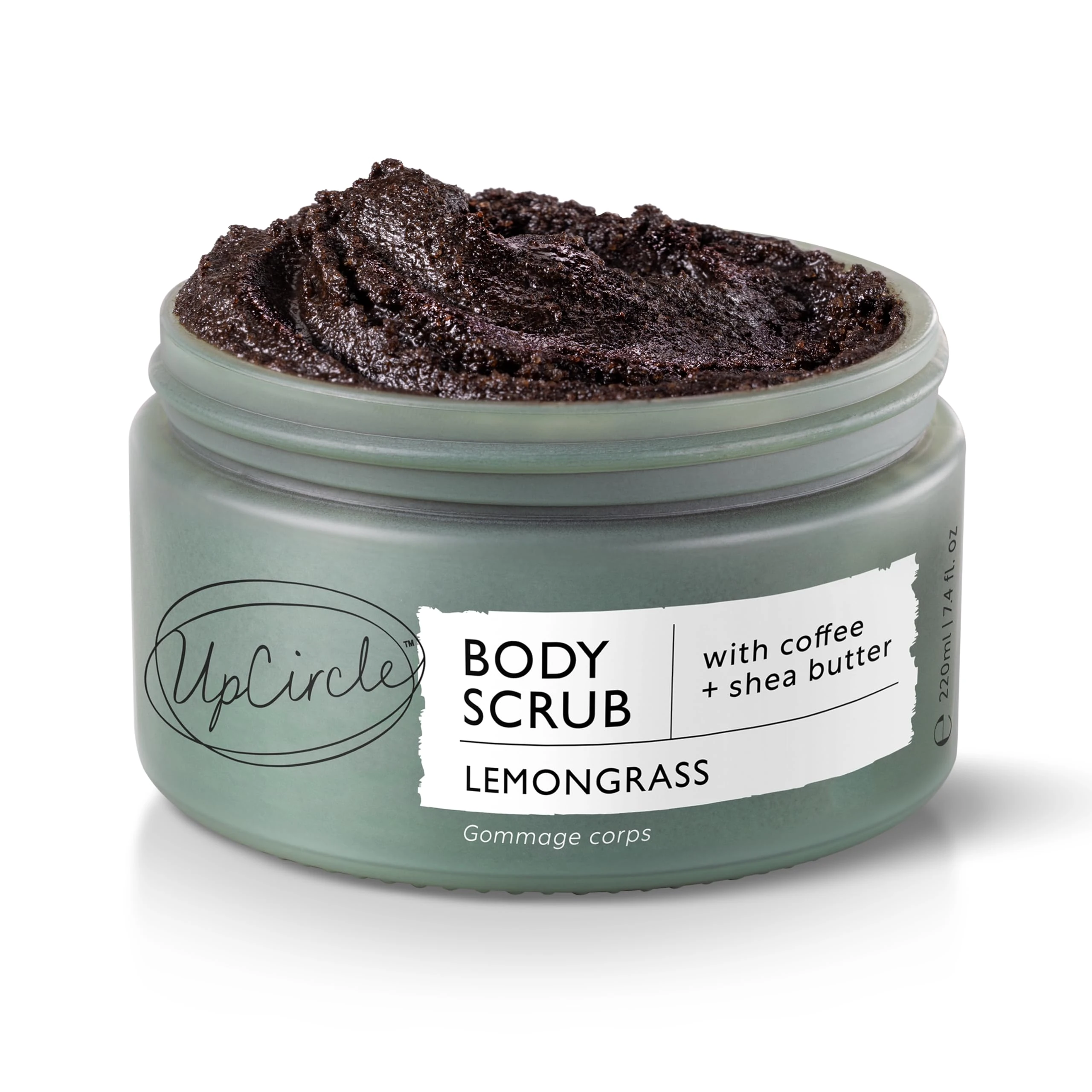 UpCircle Exfoliating Coffee Body Scrub with Lemongrass 220ml - Sea Salt, Shea Butter + Coconut Oil - Exfoliates Your Skin + Improves Circulation - Natural, Vegan Exfoliator For Soft, Smooth Skin